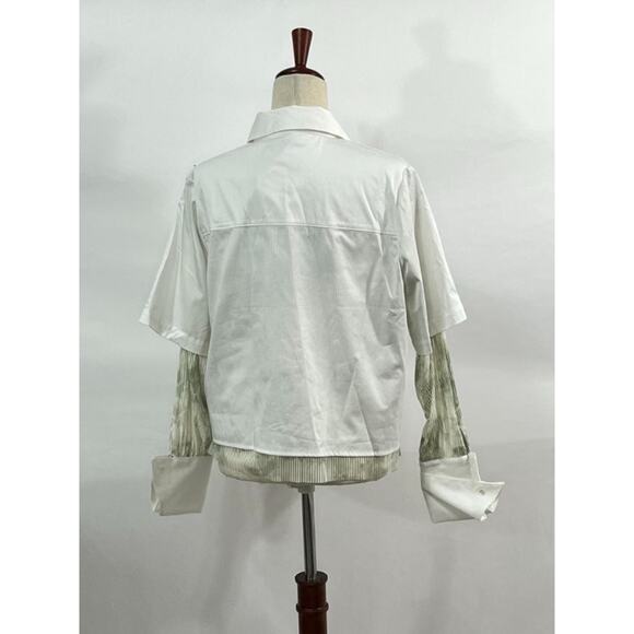 CONTESSA MILLS Sz M Medium White Sage Stripe Aradia Shirt NWT - Picture 5 of 12